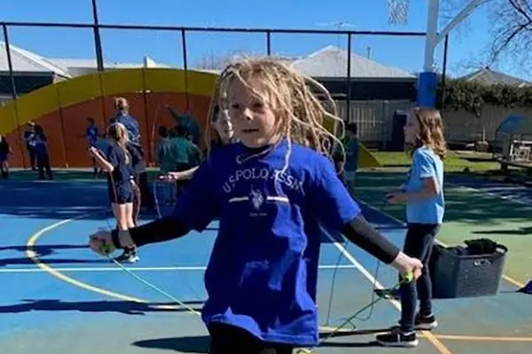 HIGH JUMP: Year 3 Appin Park student Paddy Mahoney showed his fast rope turning skills by completing a double-under.