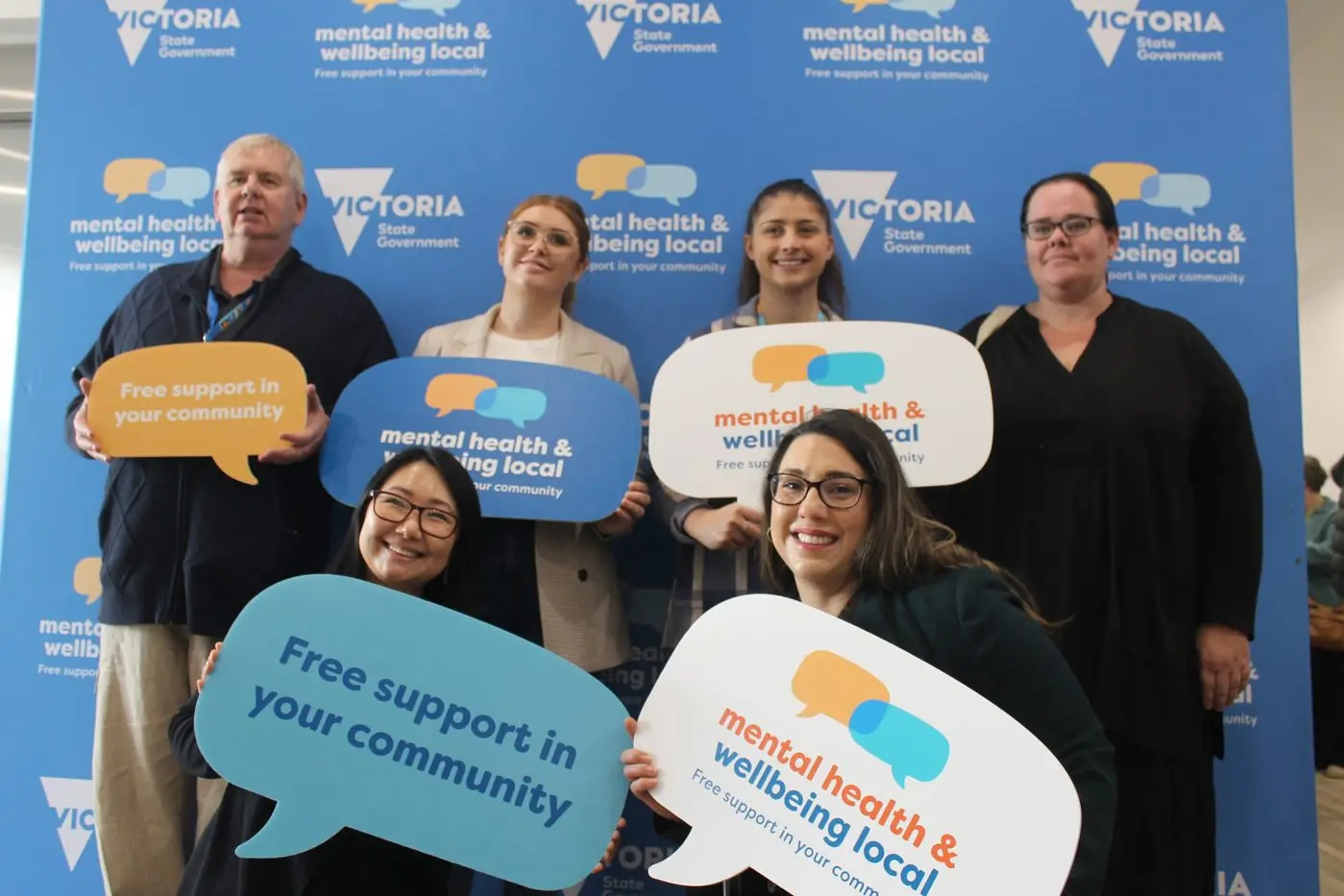 HERE FOR YOU: Wangaratta Mental Health and Wellbeing Local staff (back) Glen Pratt, Kelly Davis, Nicola Lagudi, Stacy Berger, (front) Jia Bi and Chrysa Aroutzidis at the opening earlier this year. PHOTO: Bailey Zimmermann