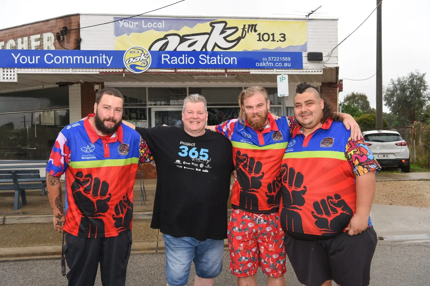 IT\\'S GOOD TO TALK: Local psychologist Neil Barassi (second from left) with Regional All Abilities Rebellion Football Team members Nathan Campbell (left), James Elkan, and Michael Virgona. PHOTO: Kurt Hickling