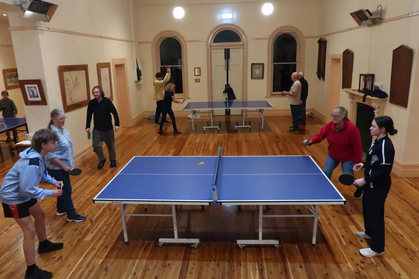 SKY HIGH: Archie Crispin, Debbie Brunken, Phoebe Bosley and Dianne Feldtmann having a hit amongst the busy Oxley Hall on Monday night. PHOTO: Jason Mullins Id:40827