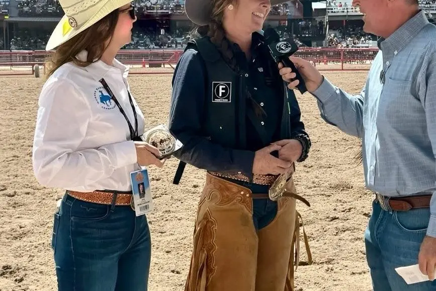TRUE GRIT: A dream come true for Tup Forge from Oxley as she receives the gold buckle for winning the 2025 world title at the Women\\u2019s Ranch Bronc Championships in Cheyenne, USA. PHOTO: Facebook 