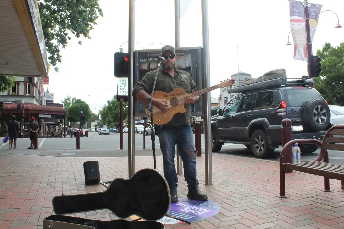 HITTING THE SPOT: Drew Blundell entertained shoppers visiting the CBD last week, taking advantage of the Rural City of Wangaratta\\'s free busking initiative. Photo: Chloe Jaenicke