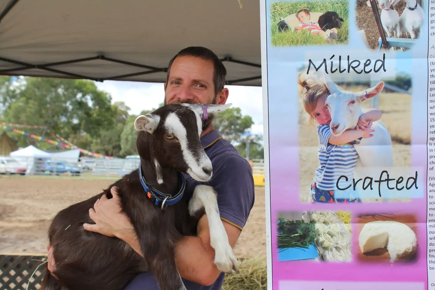 ARTISAN CHEESE: Moussa Taouck from Little Cedar Farmhouse Goat Cheese, is pictured with one of his Saanen goats.  Moussa and wife Victoire produce handcrafted artisan goats cheese at their 70 acre Winton farm.