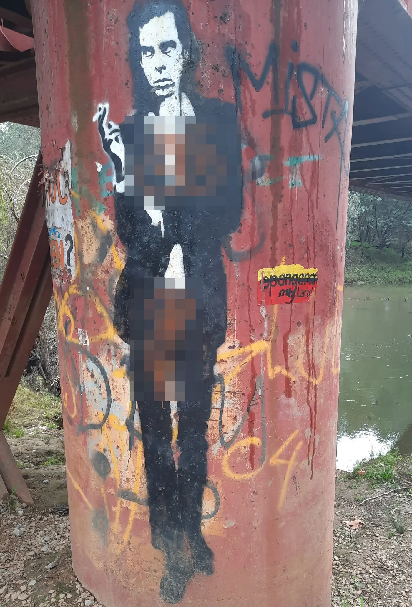 LEWD: Vandals spray painted obscene images on the Nick Cave artwork. PHOTOS: Andy Kimber Id:25742