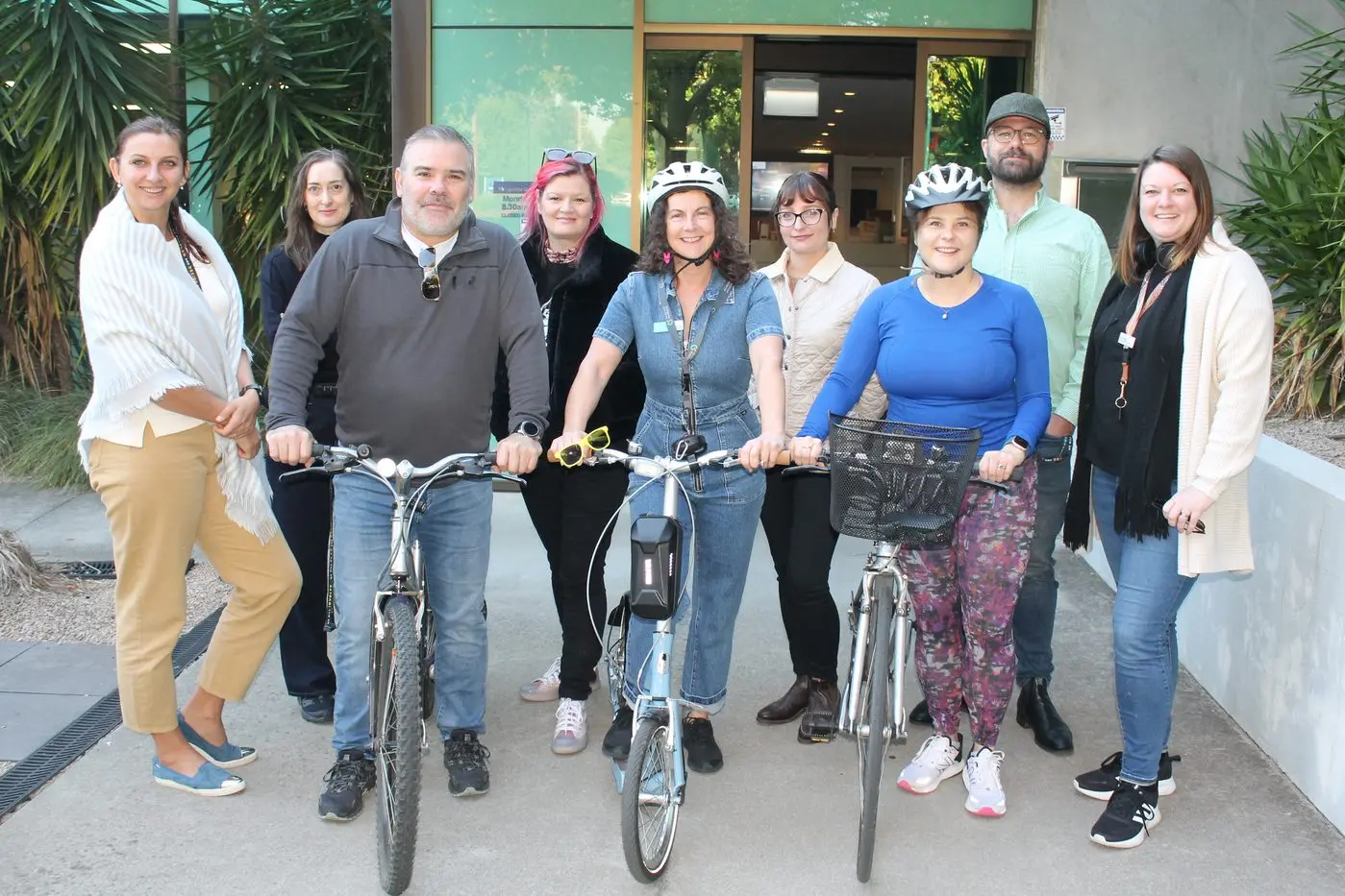 CUTTING EMISSIONS: A few of the council team who are involved in their Emissions Impossible initiative aimed at encouraging people to walk or ride instead of using their cars. Pictured are (from left) Olga Davis, Tori Ferguson, Dave Jenkin, Rachel Harrop, Hilary Fielding, Evelina Dudzinski, Felicity Bates, Thomas Rudder, Zaylee Saint-James Turner. PHOTO: Steve Kelly