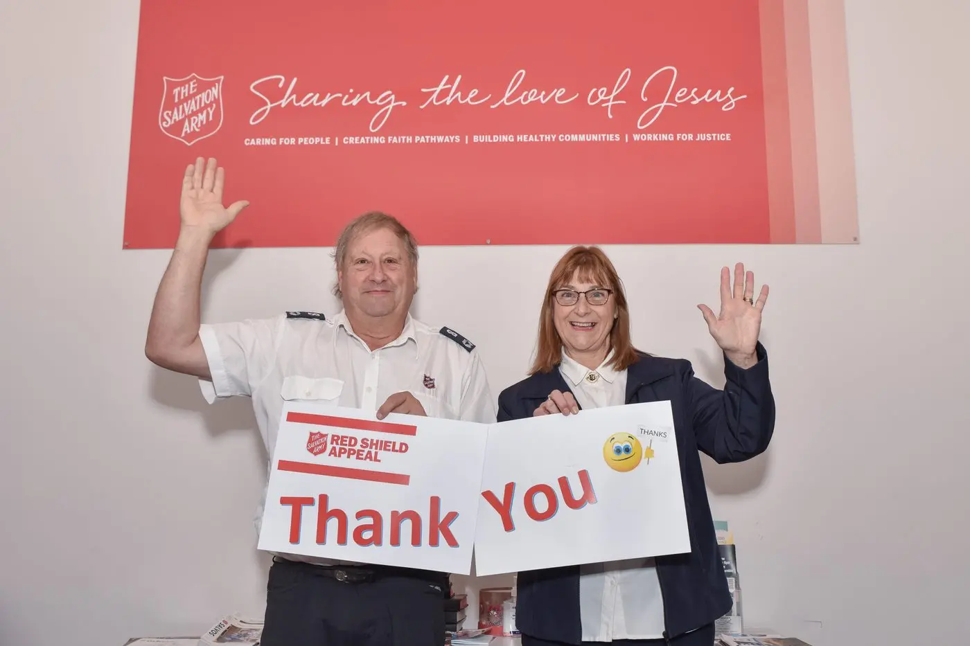 APPRECIATIVE APPEAL: Peter and Rhonda Lewis from the Salvation Army thank locals for their donations. PHOTO: Kurt Hickling Id:25994