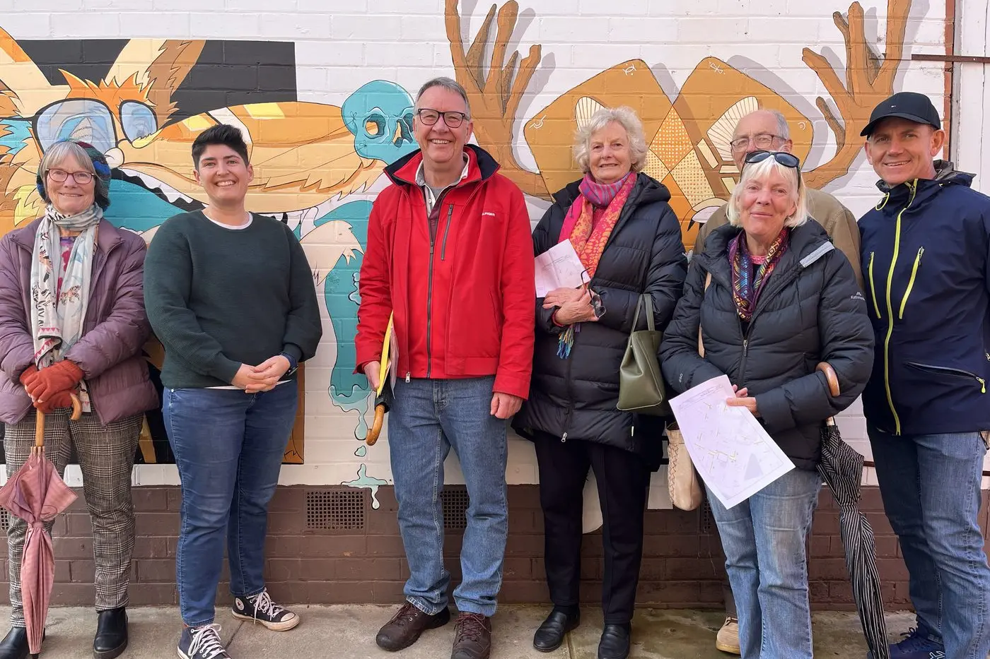 DISCOVERY WALK: Taking a stroll down the laneways were (from left) Robin Herry, Allison Winter, Greg Thompson, Sandra Neville, Keith Simmen (back), Ros Critchley and Nick Creek.