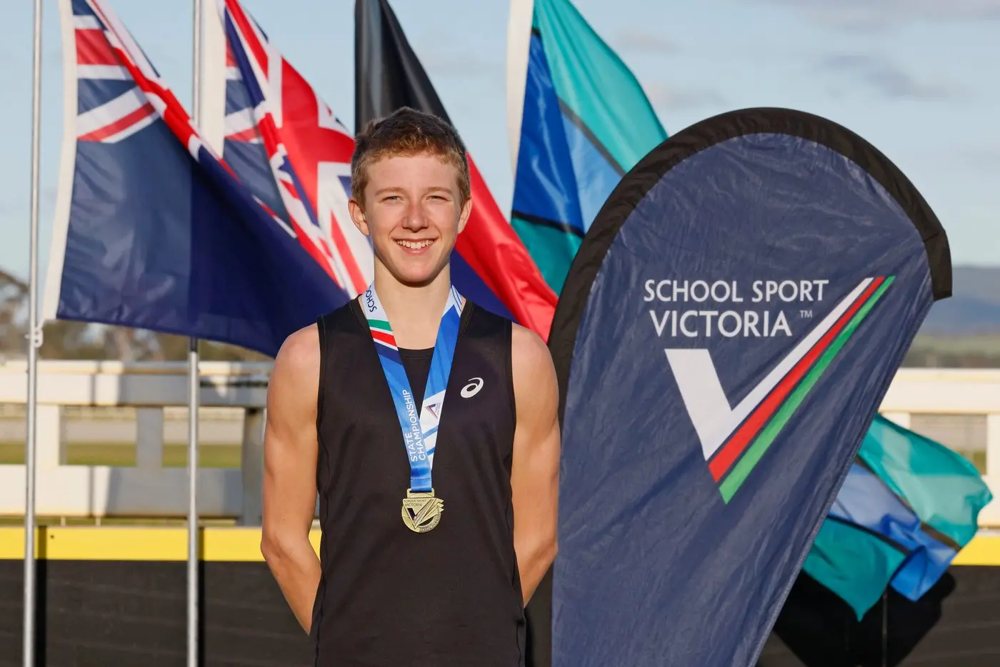 GOLDEN HOUR: Merlin Tzaros with his state cross country gold following last week\\'s championships at Yarra Valley Racecourse.  PHOTO: Chris Tzaros\\n
