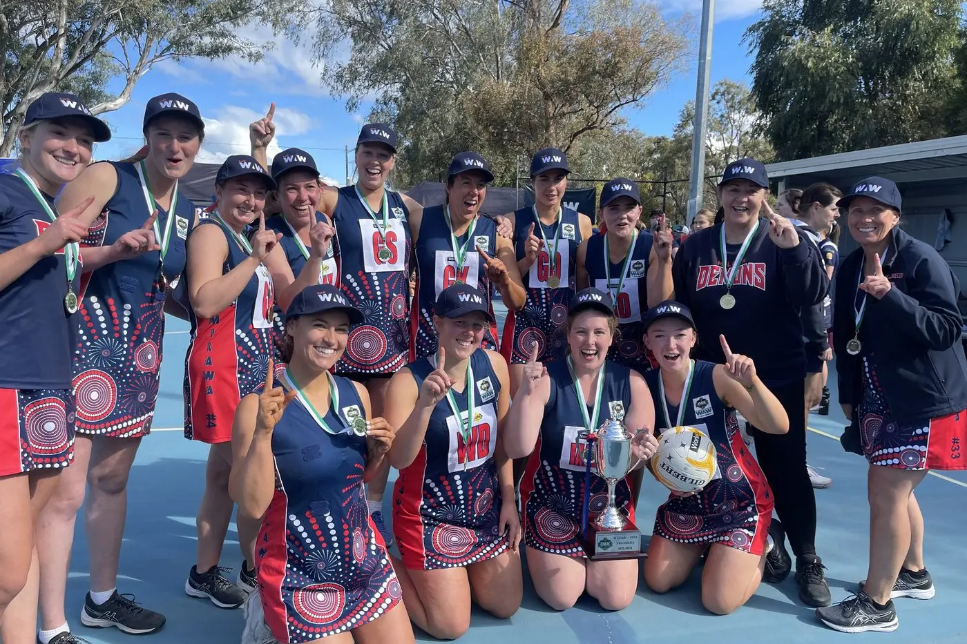 B GRADE PREMIERS: Milawa reclaimed the B grade trophy over Bonnie Doon. PHOTO: Milawa Football Netball Club
