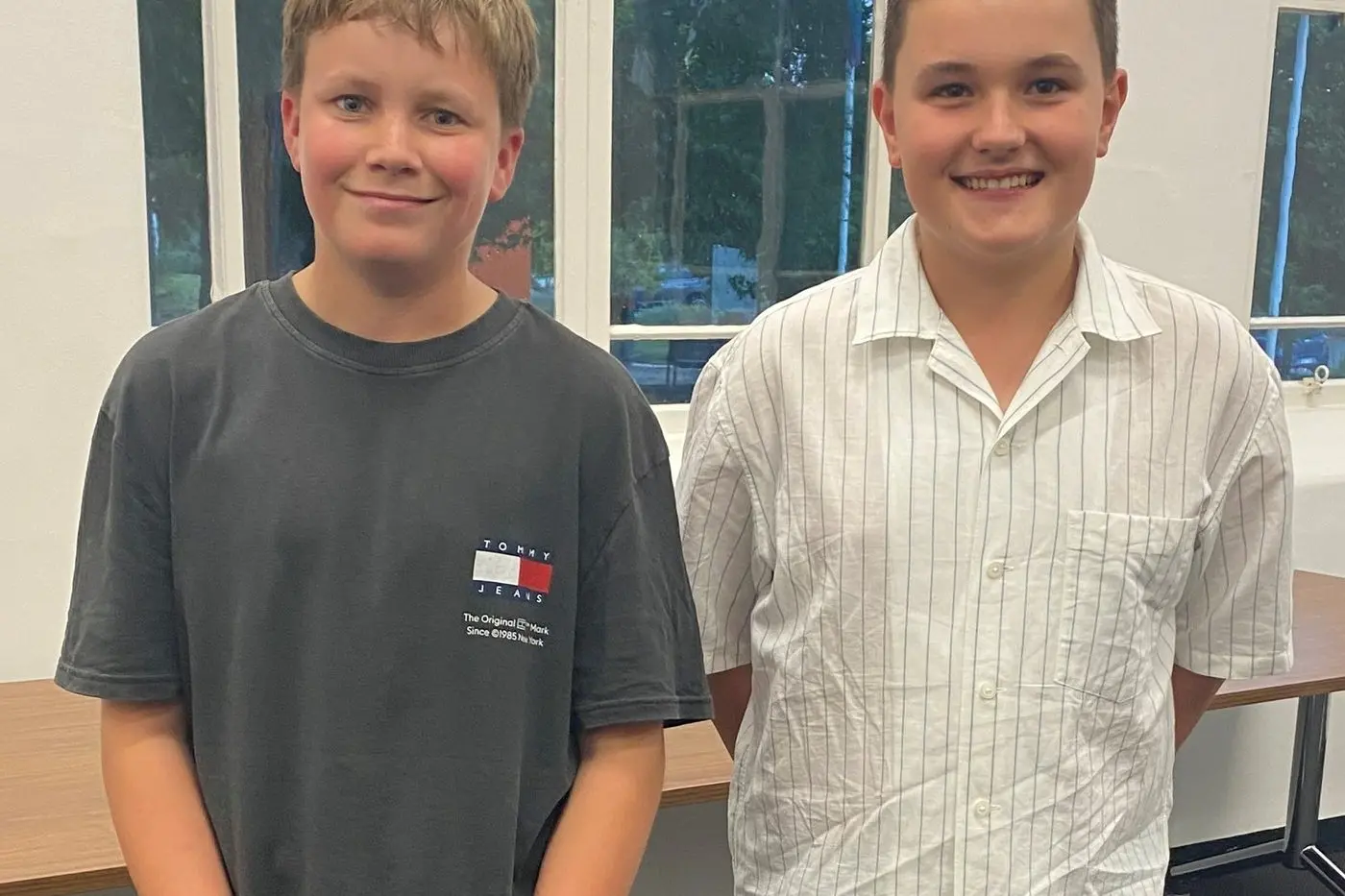 CELEBRATING YOUTH ART: People\\'s Choice winner Finn Newton, whose work \\'Dog\\' proved popular, with Wangaratta Youth Council\\'s Ed Browne, who was master of ceremonies at the opening.