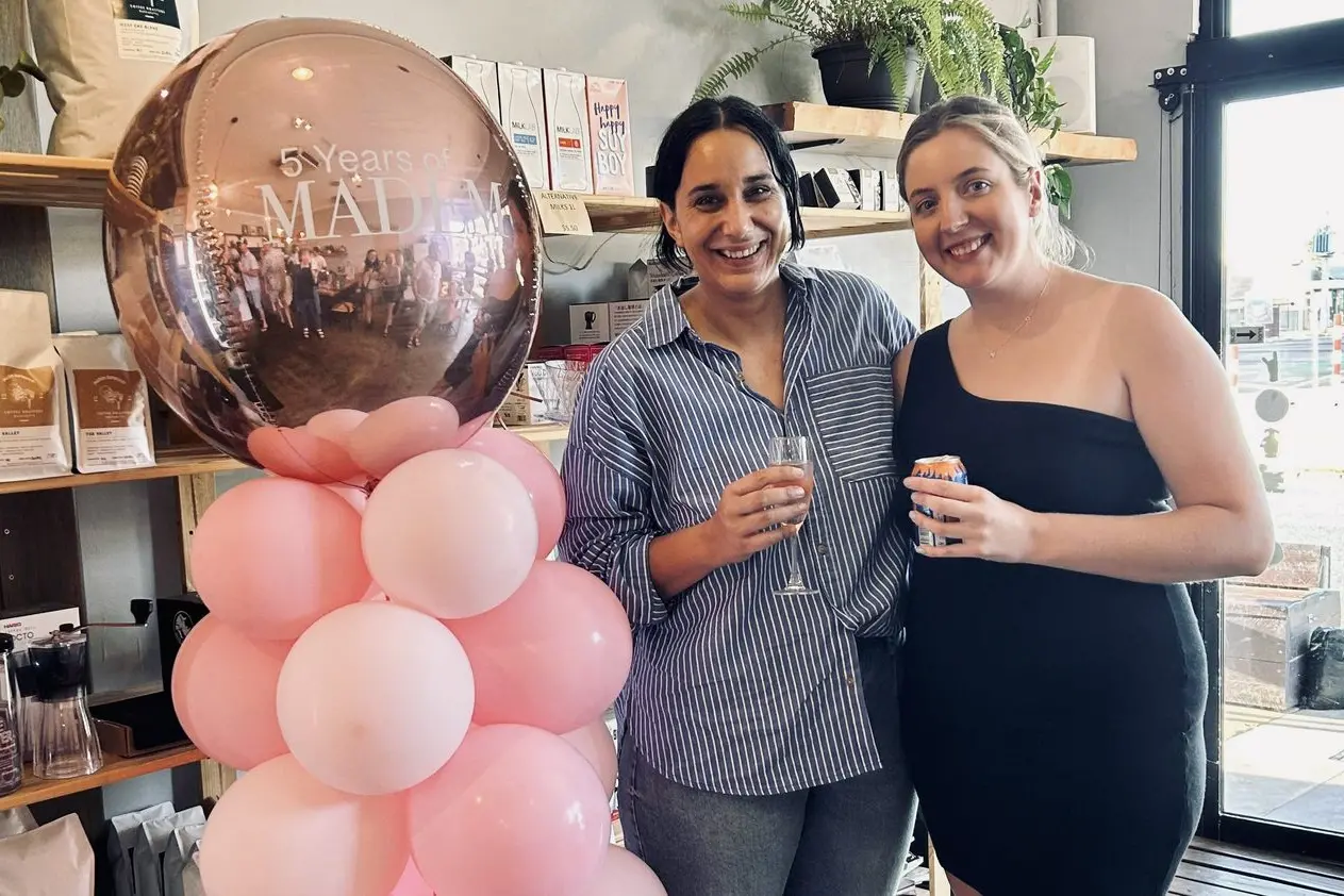 FABULOUS NUMBER 5: Em and Mad celebrate the fifth anniversary of Madam Espresso.