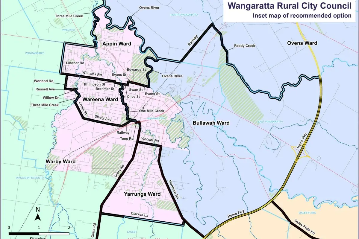 NEW ELECTORAL BOUNDARIES: The urban and peri-urban wards within the Rural City of Wangaratta.