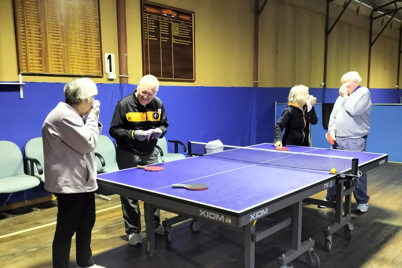 FUN FOR ALL: (from left) Dieny Van Berlo, Peter Leonard, Maxine Miller and Peter Morriss enjoy a friendly hit.