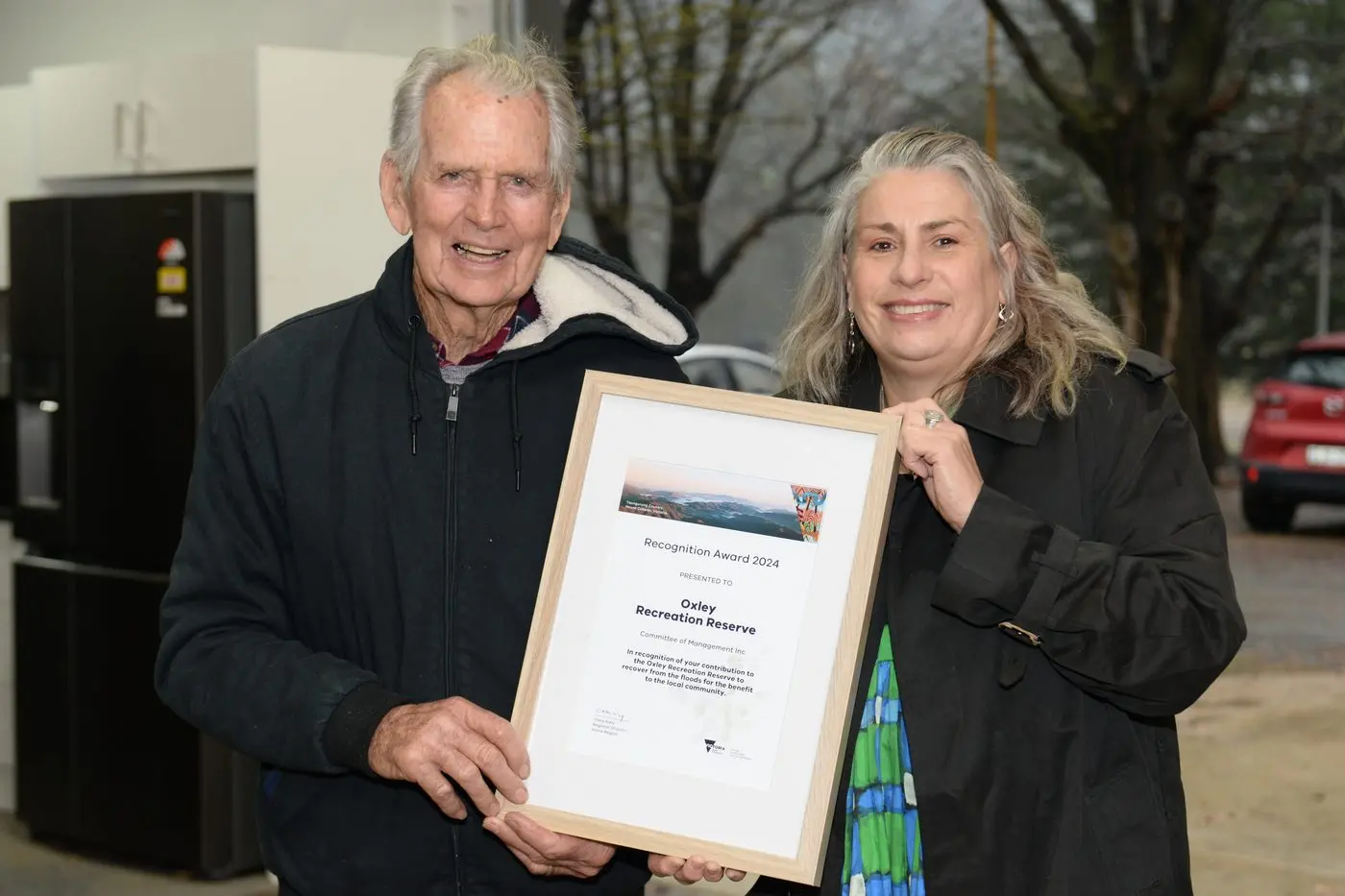 WELL-DESERVED: Oxley Recreation Reserve committee of management members Arthur Parker and Kim McInnes. PHOTOS: Brodie Everist 