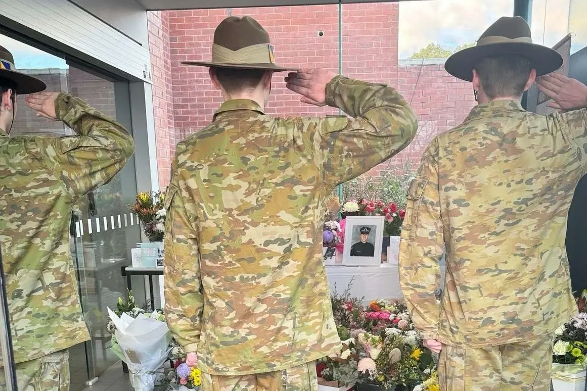 TOUCHING TRIBUTE: Cadets from the 33 Army Cadet Unit Wangaratta, Cadet Spencer Ingleton-Taylor, Sergeant Ben Rogers and Sergeant Tarun Mulquiney, paid a touching tribute at the Wangaratta Police Station.