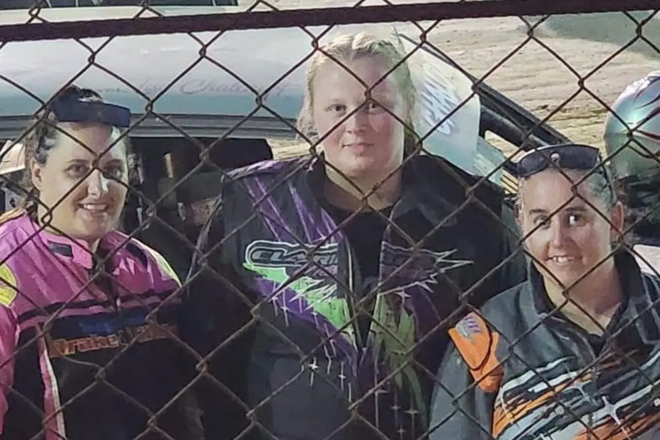 DEDICATED RACER: Emma Threlfall (centre) on the track alongside her fellow competitors.