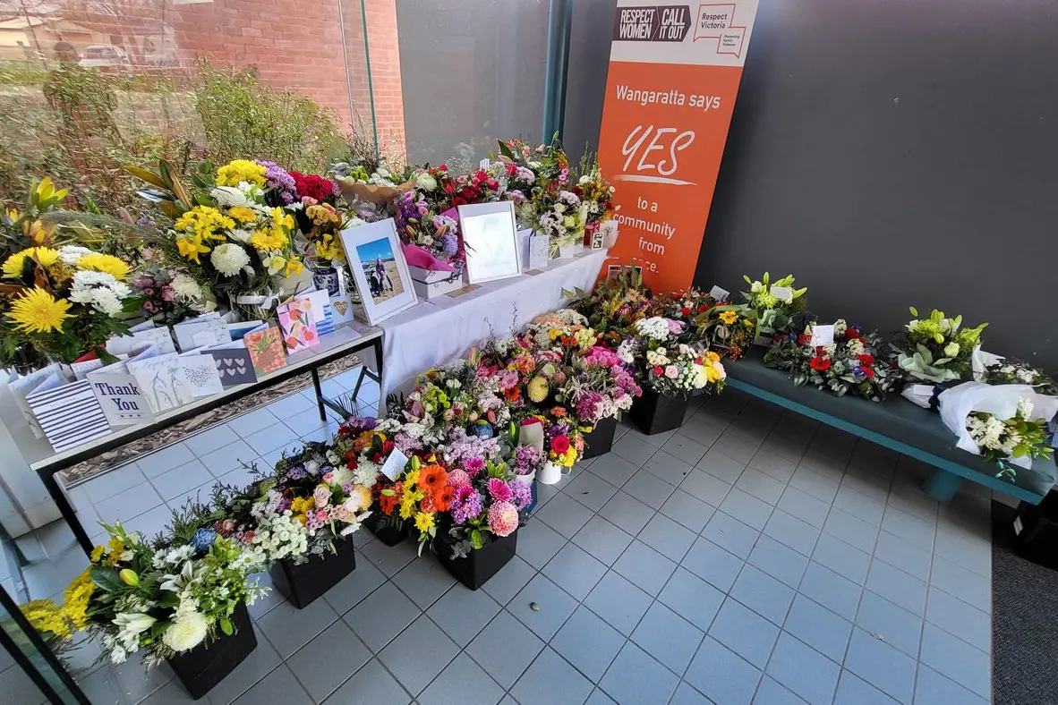 COMMUNITY RALLYS: The makeshift mural at Wangaratta Police Station has been growing by the day.