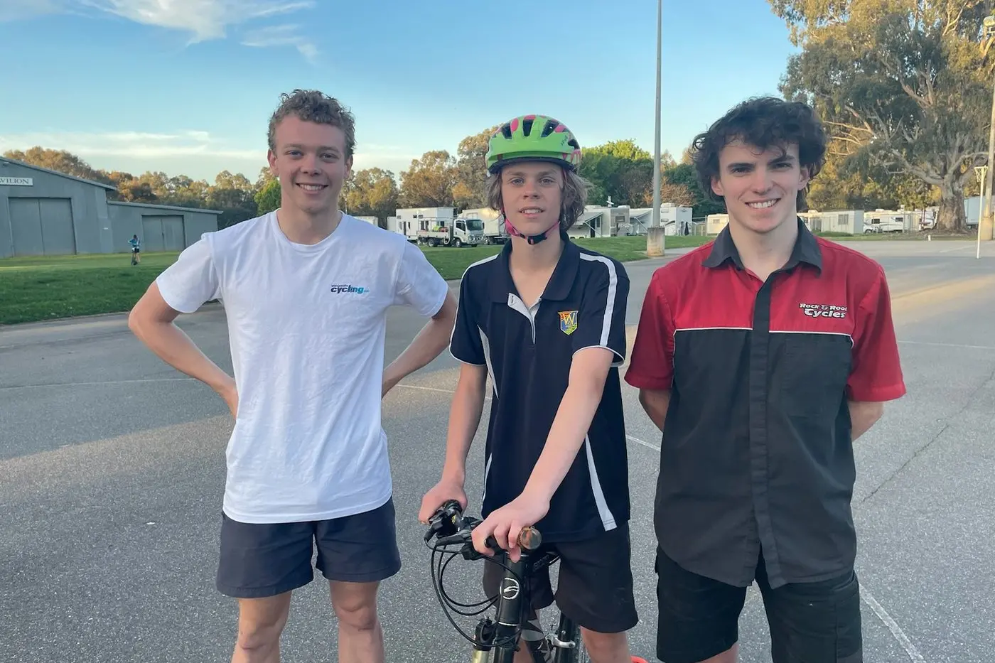 BIKE SMART: AusBike Wangaratta trainer Riley Corke (right) and his assistant Reuben Smith (left) gave Aidan Smith a taste of the new bike skills program that begins next Monday.