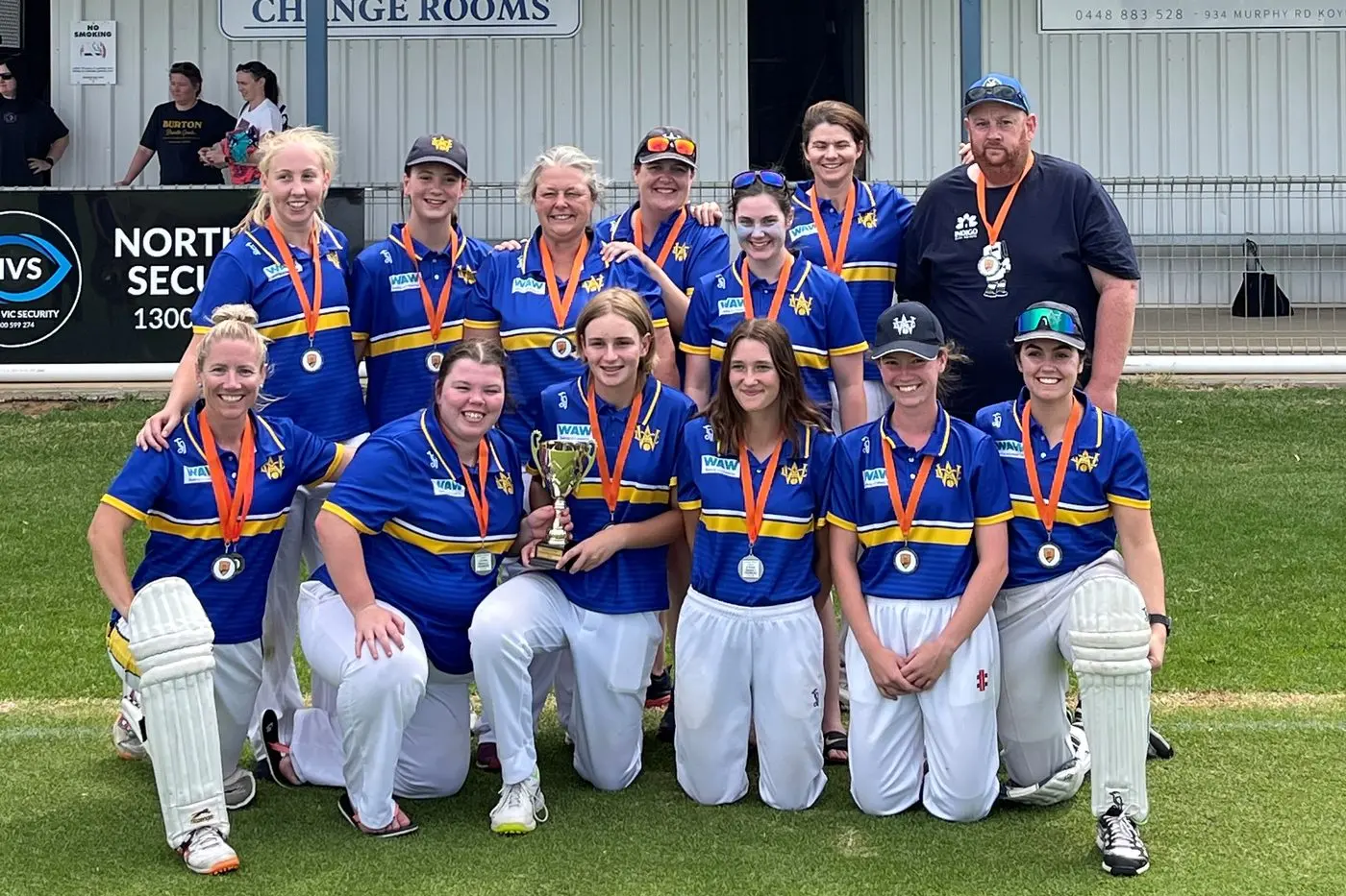 CHAMPS: The victorious WDCA/Beechworth team of (Back L\\u2013R) Kaitlyn Ritchie, Neve White, Andrea Belci, Alex Randell, Crystal Stevens, Kate Burns (captain/coach), Stephen Hicks (assistant coach), (Front L\\u2013R) Cath Wood, Bree Wojtowyez, Sophie Panozzo, Alyssa Priest, Erin Brond, Emmaline Howard. Id:20792