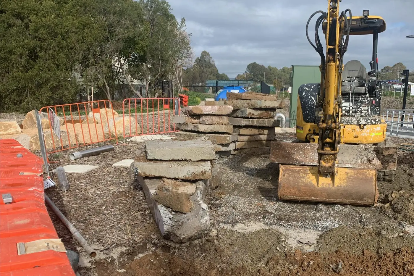 PAVING THE WAY: Inland Rail in the process of making temporary repairs to Wangaratta\\'s railway station entrance until works are rectified.