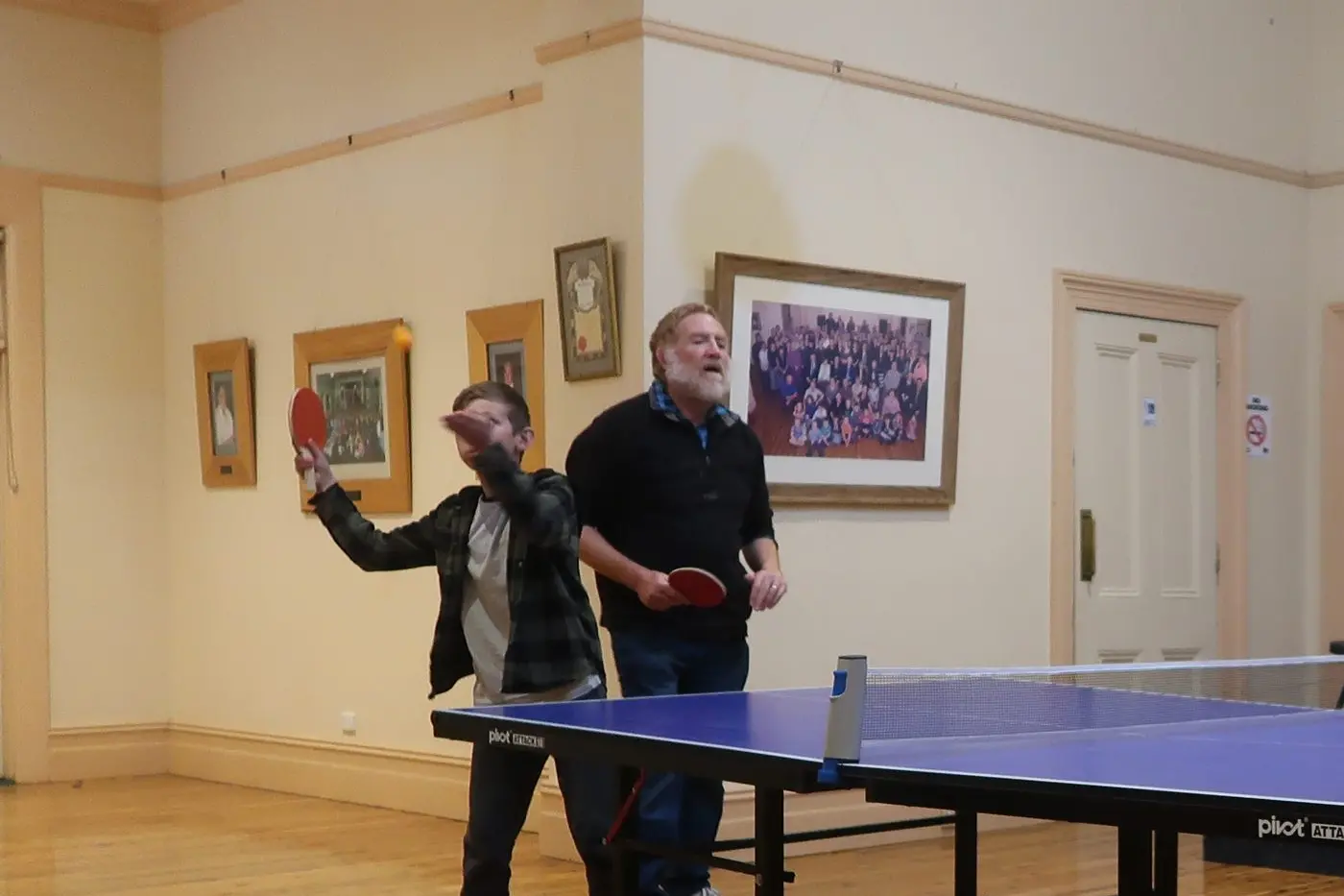 LINE IT UP: Alister Olsson and Richard Morgan ready to go for another rally at the Oxley table tennis last Monday night. PHOTO: Jason Mullins