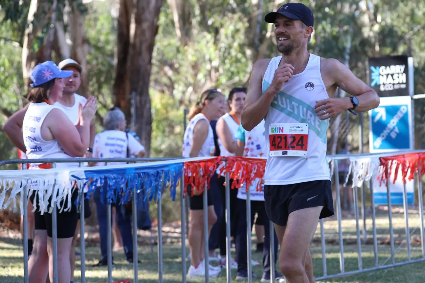 MARATHON EFFORT: Dane Verwey crosses the finish line to win his second successive Wangaratta Chronicle Marathon at the Wangaratta Showgrounds on Sunday. PHOTO: Nick Richards