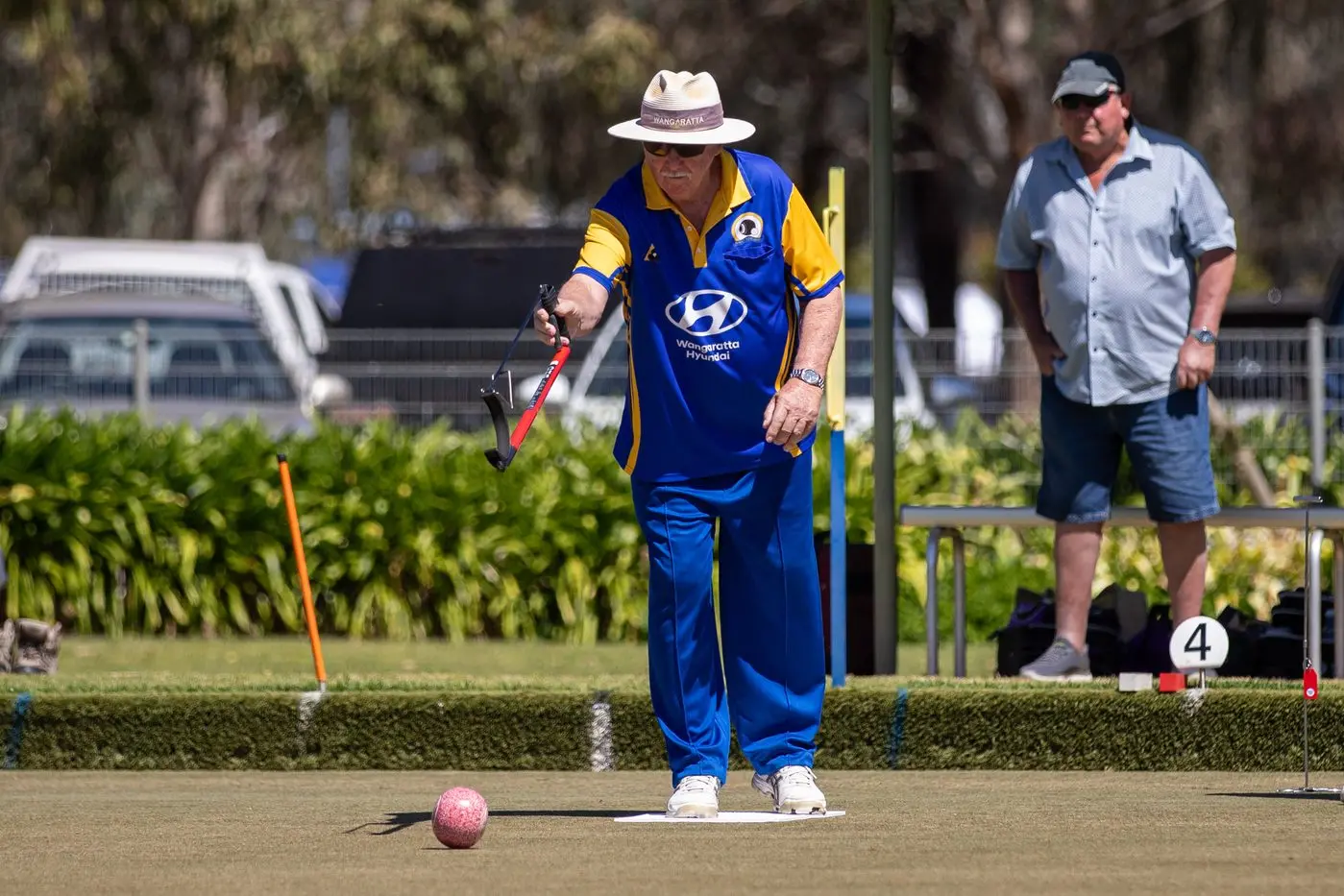 ON ITS WAY: Gary King lets one go in A4\\'s strong win over Benalla. PHOTOS: Marc Bongers