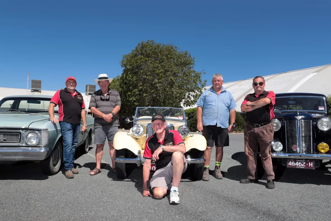 MAGNIFICENT MACHINES: Pictured onsite at Wangaratta Airport, local motoring enthusiasts Martin Ziermann, Jeff Nye, Ron Chapman and George Colosimo gather around Frank Wellman\\'s 1949 MGB TD, just one of the magnificent machines going on show in April of this year. PHOTO: Kieren Tilly