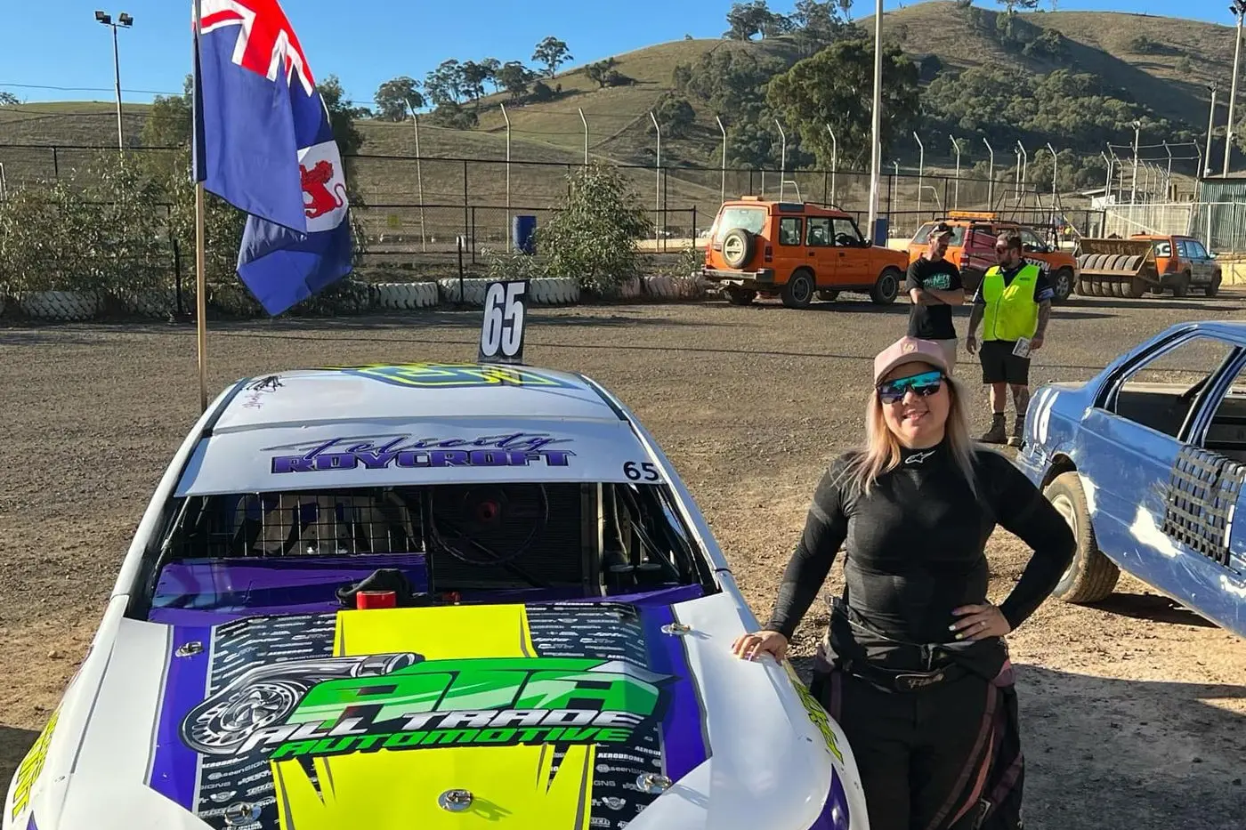 PROUD TO RACE: Felicity Roycroft alongside her trusty vehicle.