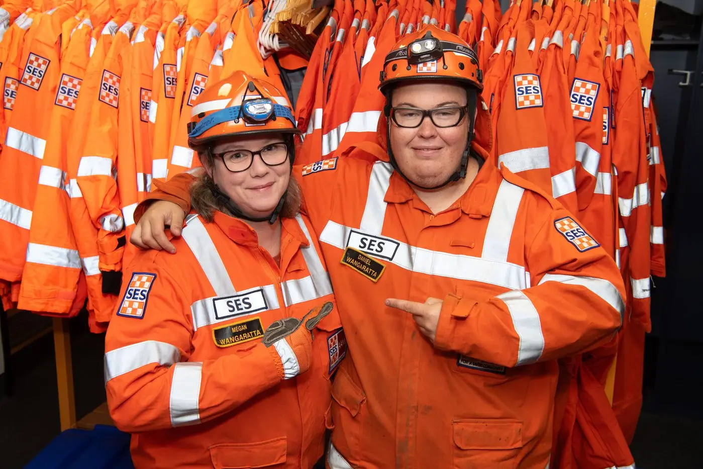 OUT IN ORANGE: Wangaratta VICSES volunteers Megan Earl and Daniel Field were urging the community to rally in support of Wear Orange Wednesday (WOW) today, to show appreciation for the dedicated volunteers serving their community. PHOTO: Kurt Hickling