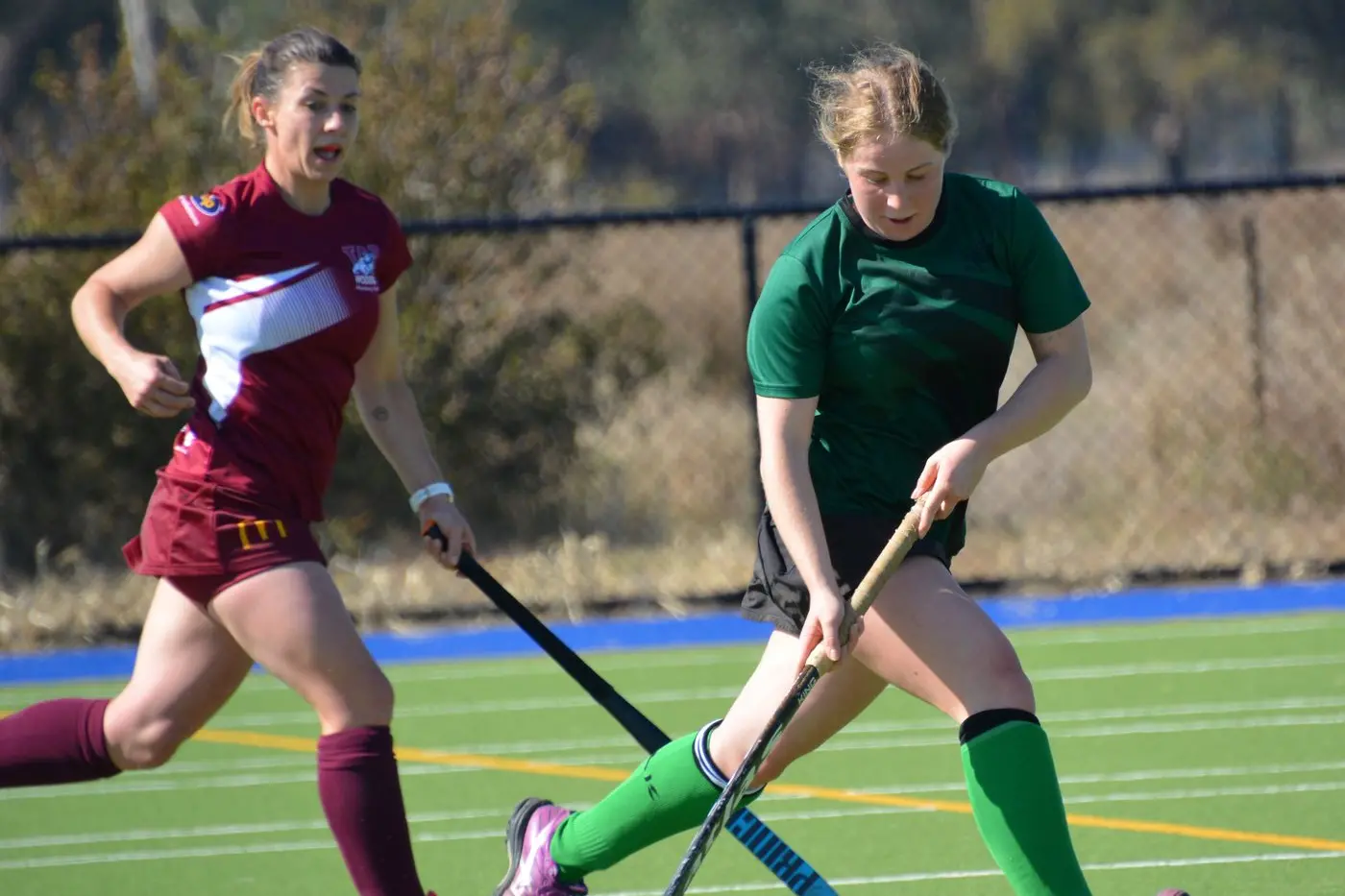 ON THE RUN: Isla Ruhe-Crofts runs the ball forward in the division two Dragons\\' women\\'s match on the weekend. PHOTOS: Kylie Samson