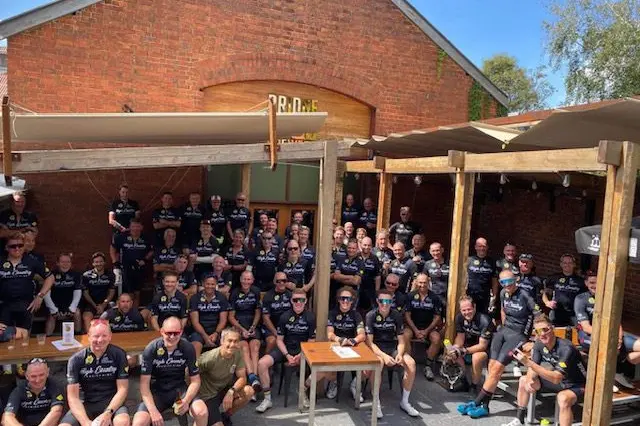 REHYDRATED: Participants in the High Country Charity Ride quenched their thirst mid\\u2013ride at tour sponsor, Bridge Road Brewers.  Id:20875