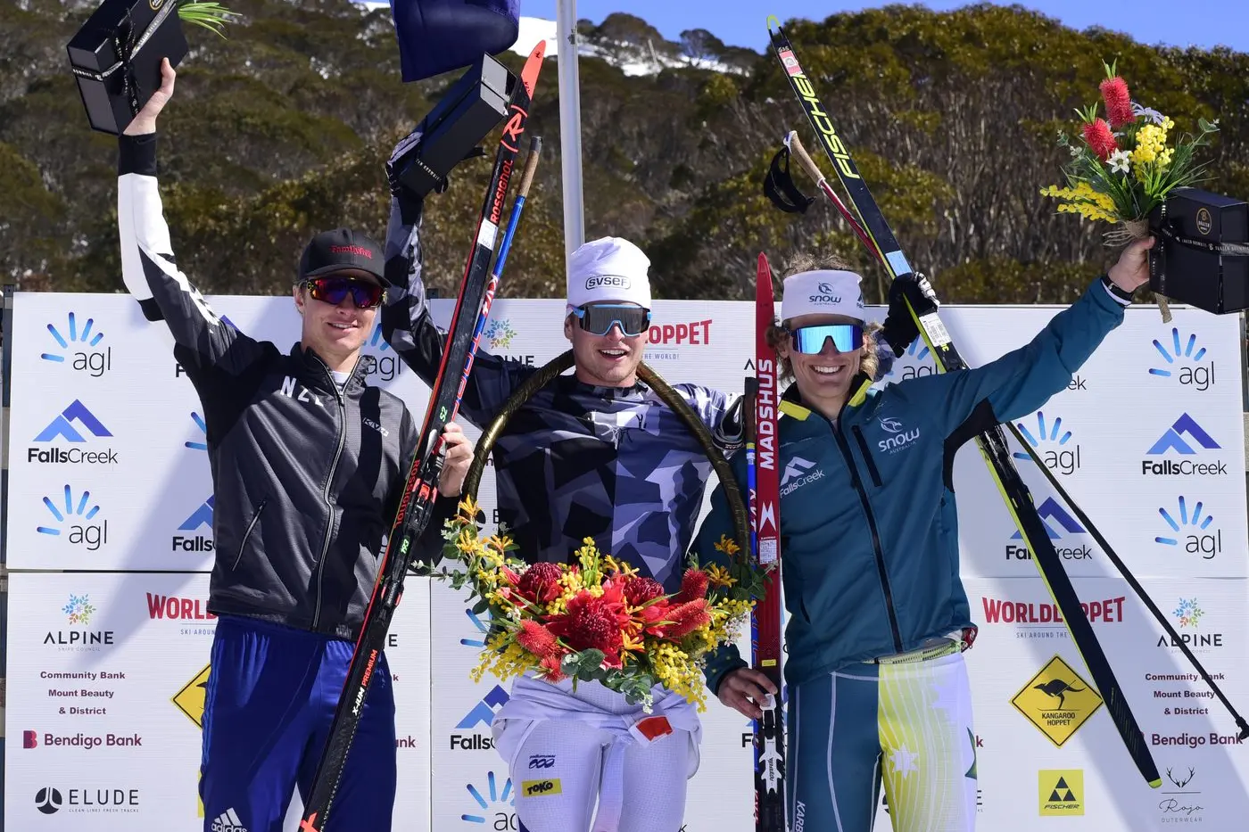 PODIUM: Kangaroo Hoppet men\\'s placegetters (from left) Campbell Wright (2nd), Peter Wolter (1st) and Lars Young Vik (3rd).  Id:30041
