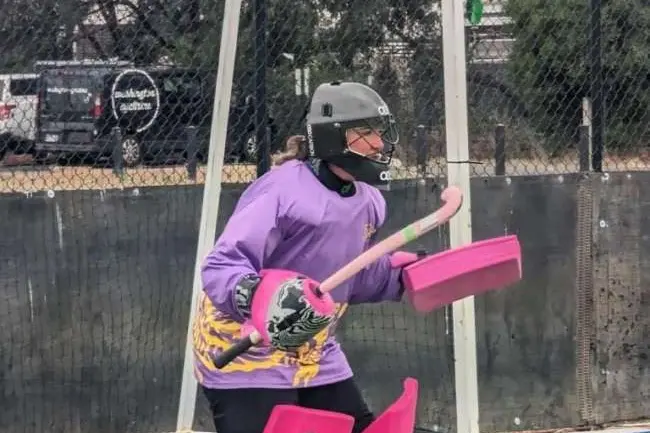 PREPARED: Division three women\\'s goalie Carly Notman is ready to defend the goal.