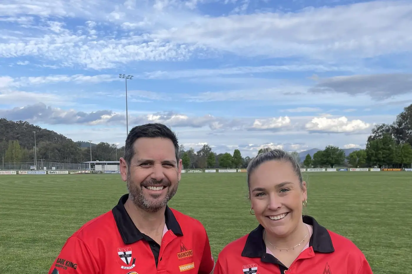 NEW LEADERS: Craig Millar and Liv Sinclair have signed on as coaches of Myrtleford\\'s senior football and A grade netball teams. PHOTO: Myrtleford Saints Football Netball Club Facebook Id:32176