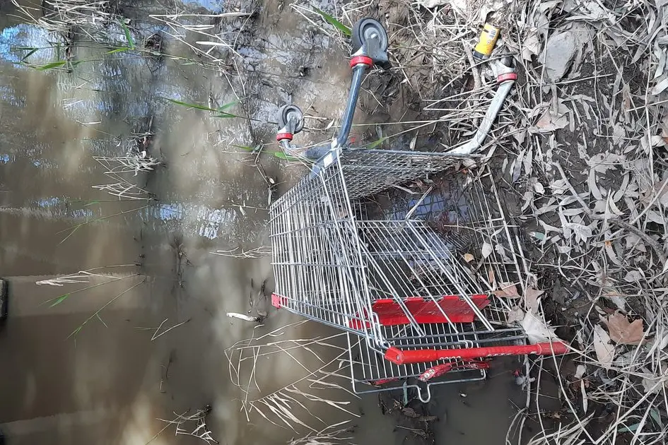 SHIPWRECKED: This trolley was left abandoned at One Mile Creek and reported via the Snap, Send Solve app which aims to reduce trolley litter within the rural city