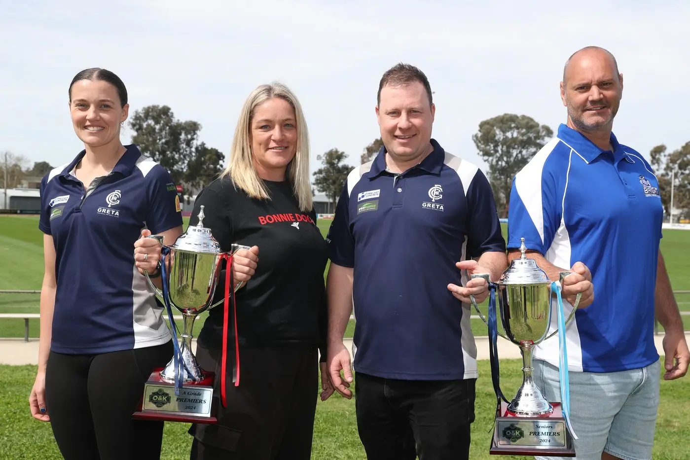 ALL TO PLAY FOR: (from left) A grade netball coaches Loren McClounan and Michelle Tanner, and senior football coaches Chris Dube and Paul Harrison are looking forward to a fantastic grand final day on Saturday. PHOTO: Melissa Beattie