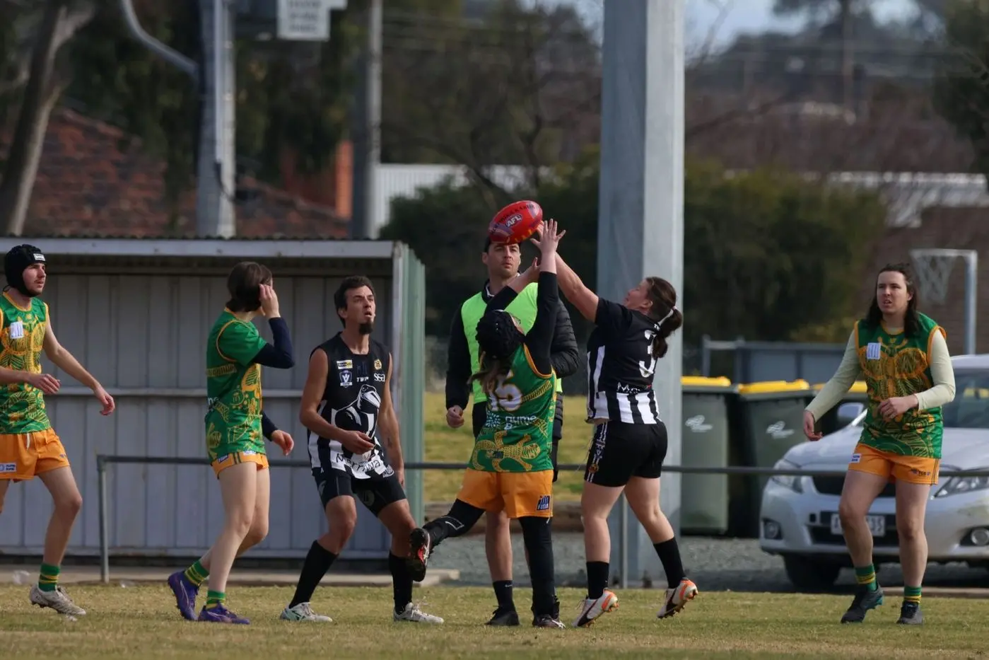 LEAP OF FAITH: Chloe Smith (Merriwa Magpies) goes for the ball in an earlier game between Wangaratta and North Albury. 