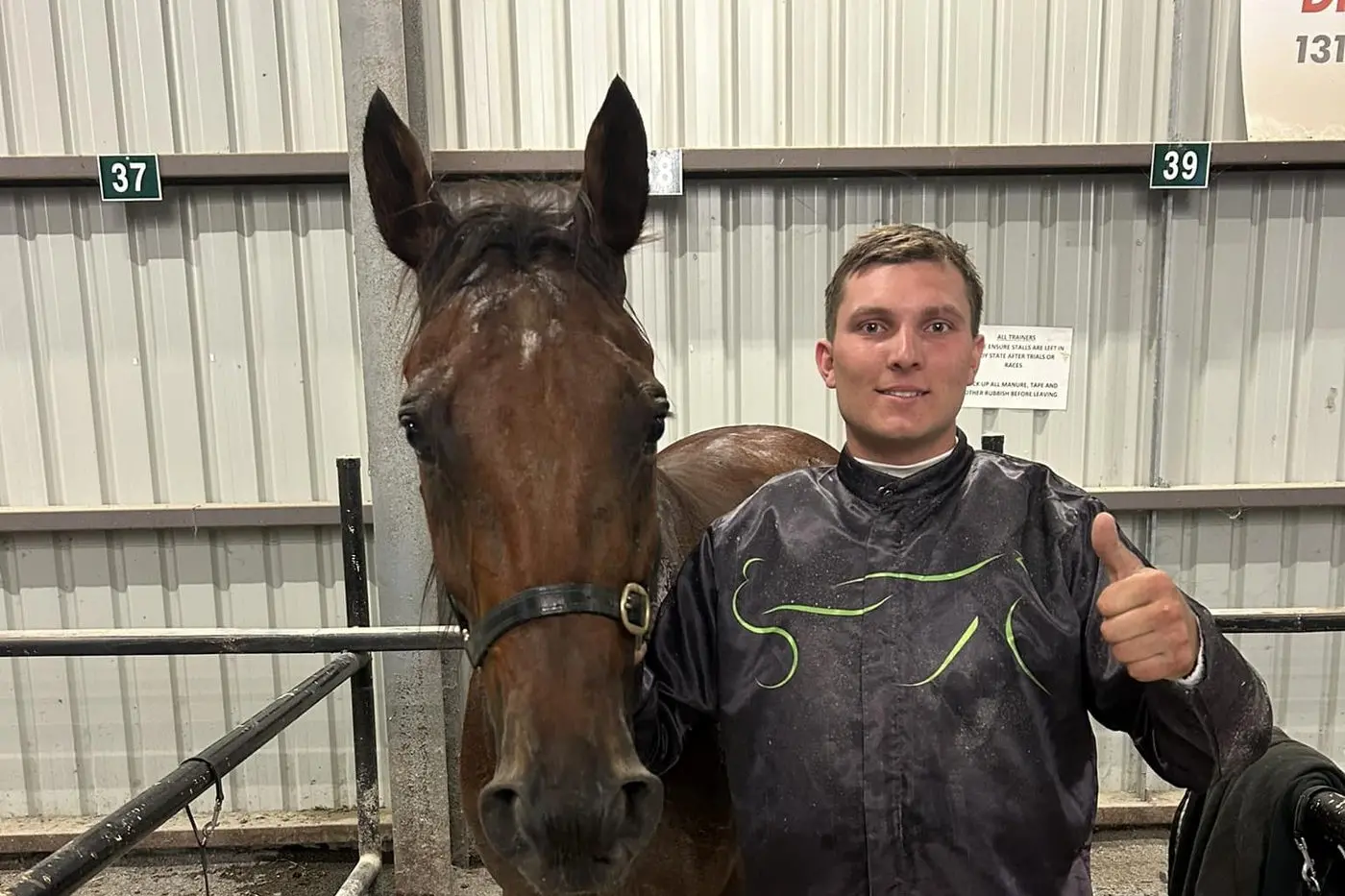 READY TO RUN: Ben Xiriha (right) and Buslin Brody ahead of the 2025 Wangaratta Pacing Cup.