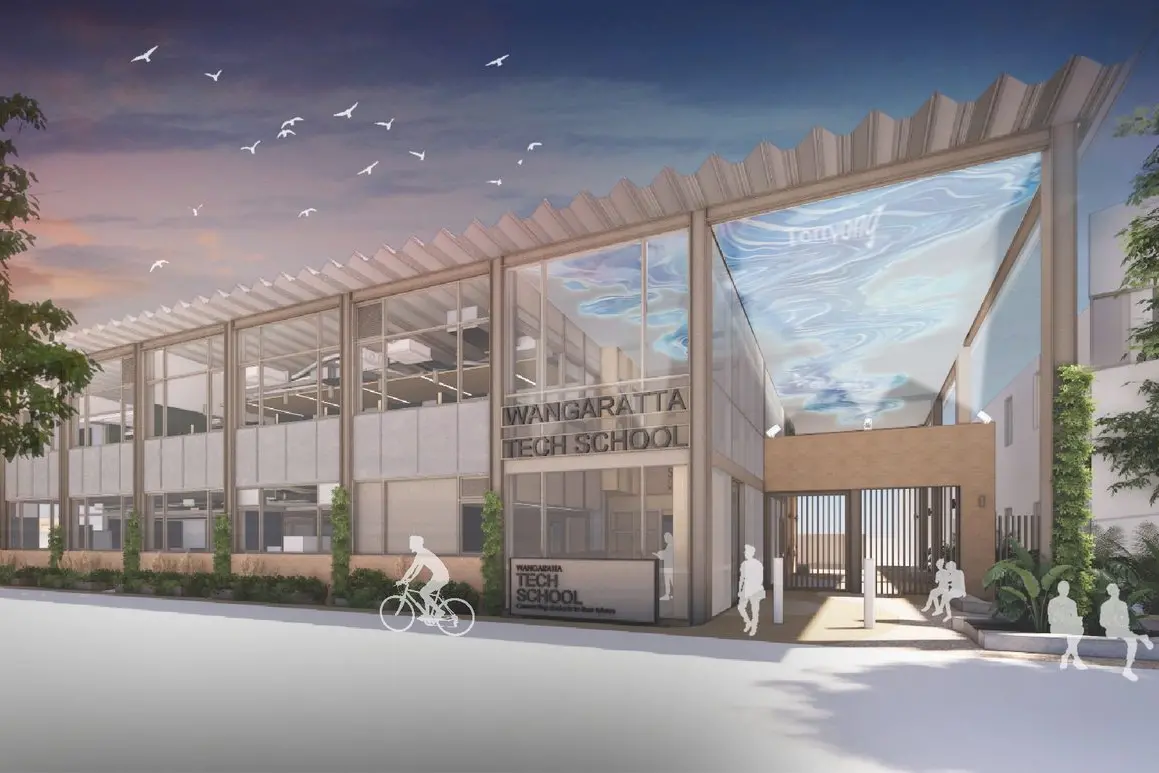 UNVEILED: The final design for the exterior of the planned Wangaratta Tech School building in Cusack Street, which is expected to be opened in the second half of 2026.\\n