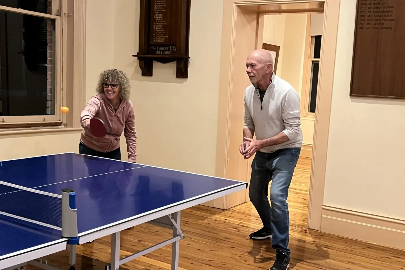 RETURNED: Kate Cole and Clive Brooker send the ball back over the net.