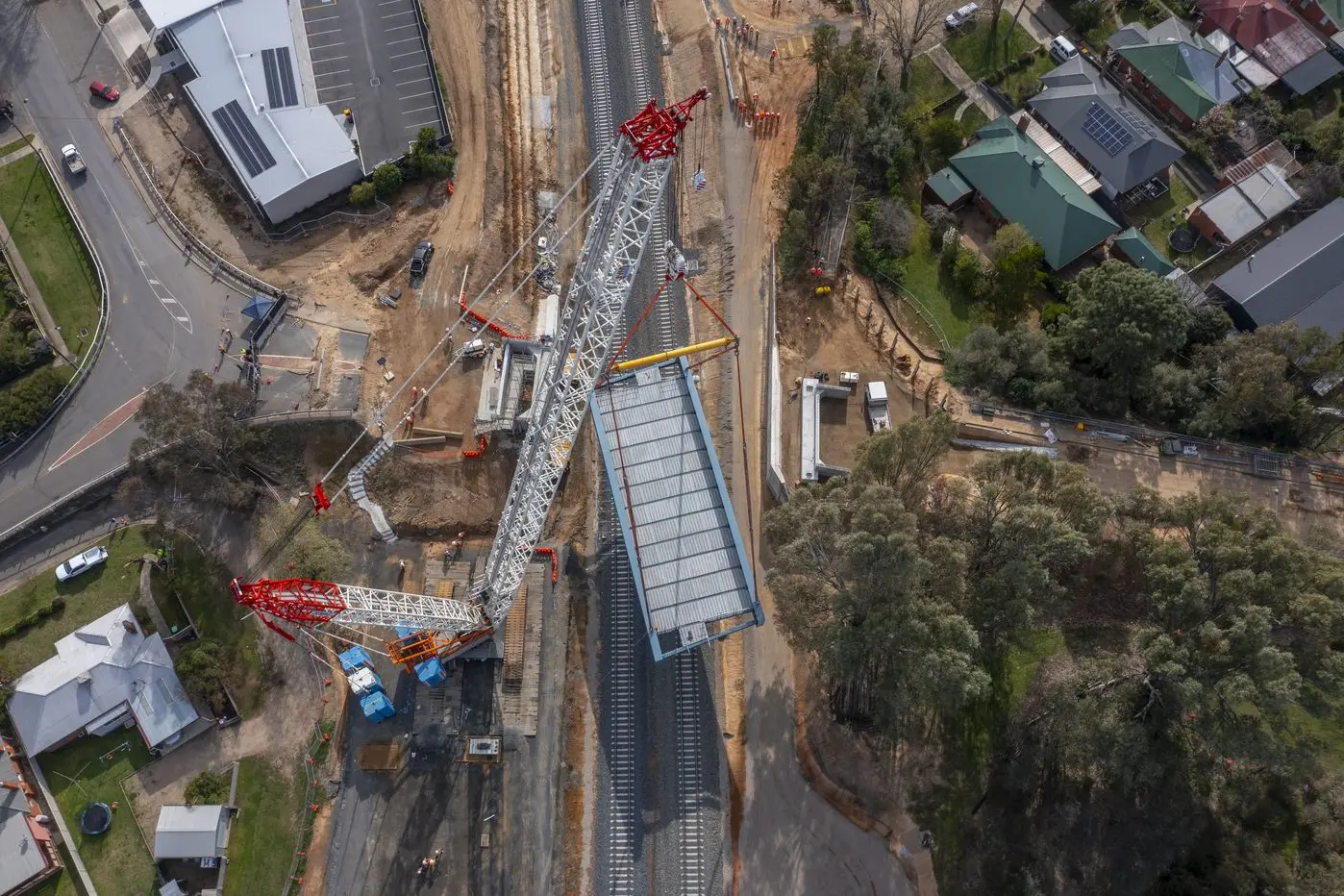 SUPER LIFT: The Green Street bridge being lifted into place in September. PHOTO: Inland Rail