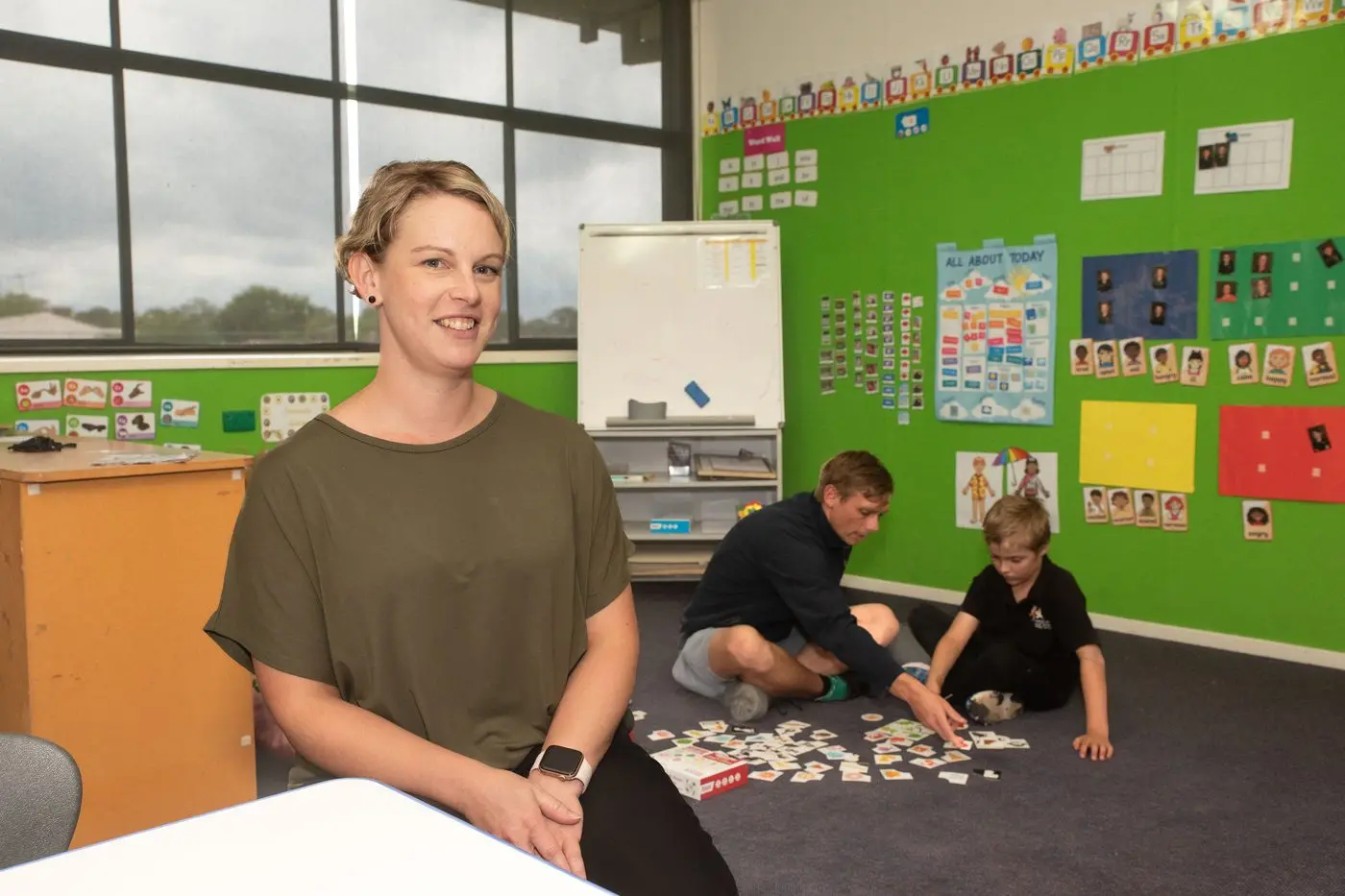 TEACHING FOR THE FUTURE: Wangaratta District Specialist School principal Alysha Jackson with classroom teacher Ryan Hargreaves and student Matthew Watson (8). PHOTO: Kurt Hickling Id:39283