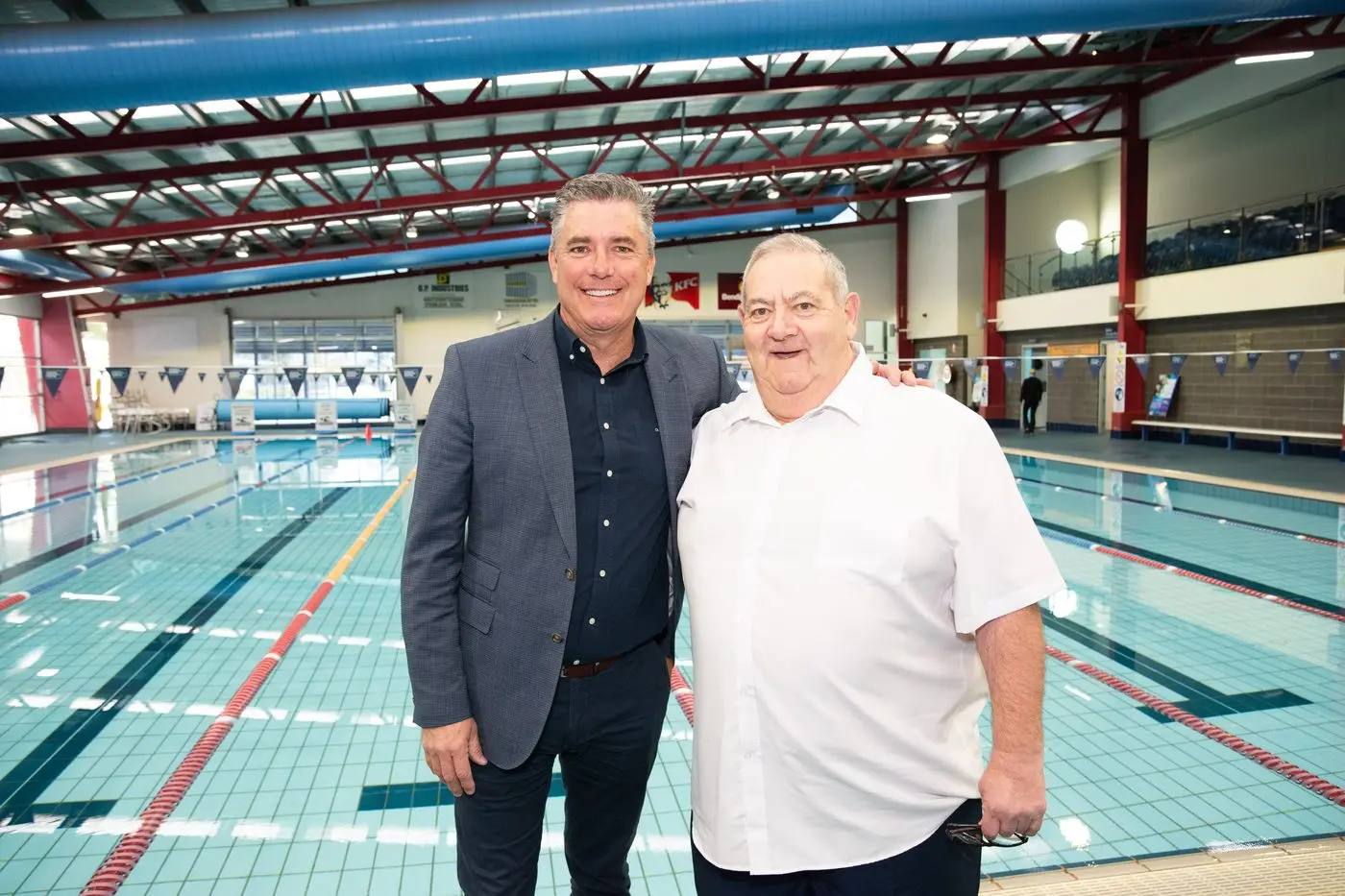 50-YEAR ANNIVERSARY: Mayor Dean Rees with former swimming coach Max Batey who was there when the Wangaratta Sports and Aquatic Centre was established. PHOTO: Kurt Hickling