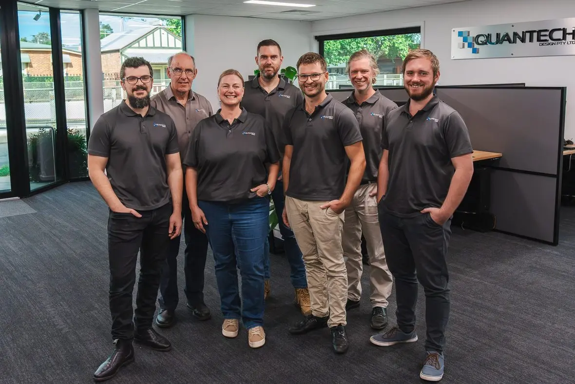 HANDING OVER THE REINS: Quantech Design team members, Raz Bastadjan, Fabian Burder, Leonelle Moolman, Kelsey Burder, Travis Leenaerts, Ben Barter and Mathew Burder, are ushering in a new era for the business.