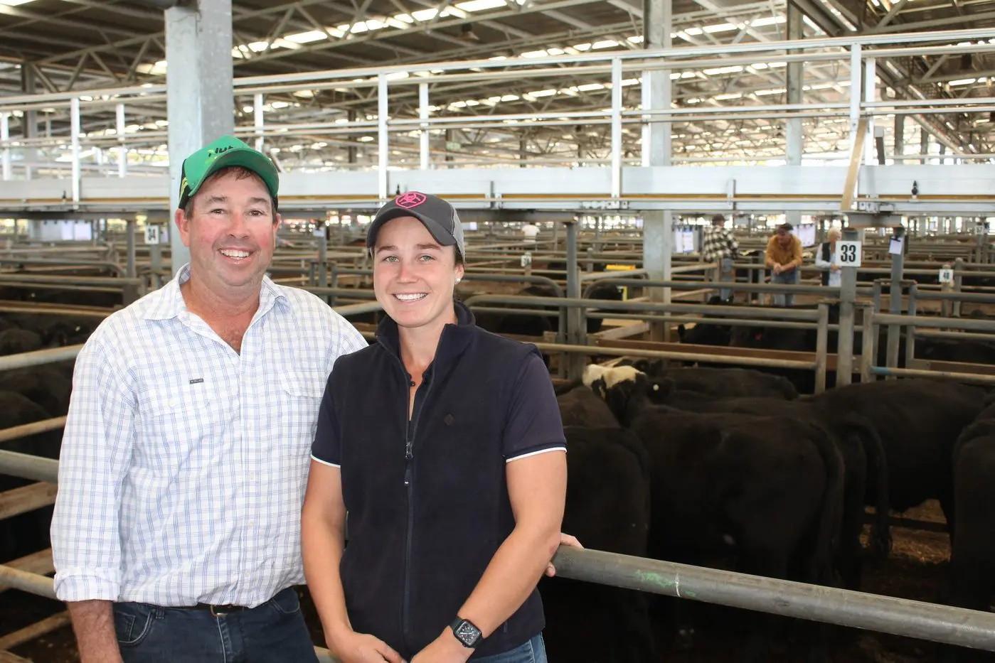 GOOD PASTURES AHEAD: Milawa cattle producers Darryn Hourigan and daughter Ellie are optimistic the cattle market will begin to rise off a good start to their autumn season. PHOTO: Bailey Zimmermann Id:40011
