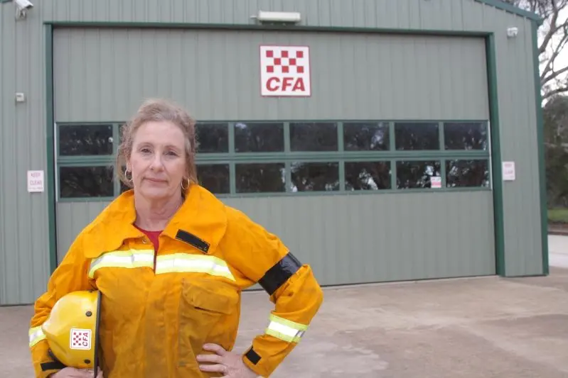 TROUBLING TIMES: Tania Maxwell (MLC, Northern Victoria) visited the South Wangaratta Fire Brigade on Wednesday in her CFA uniform and black armband to mark establishment of FRV. PHOTO: Nick Sinis