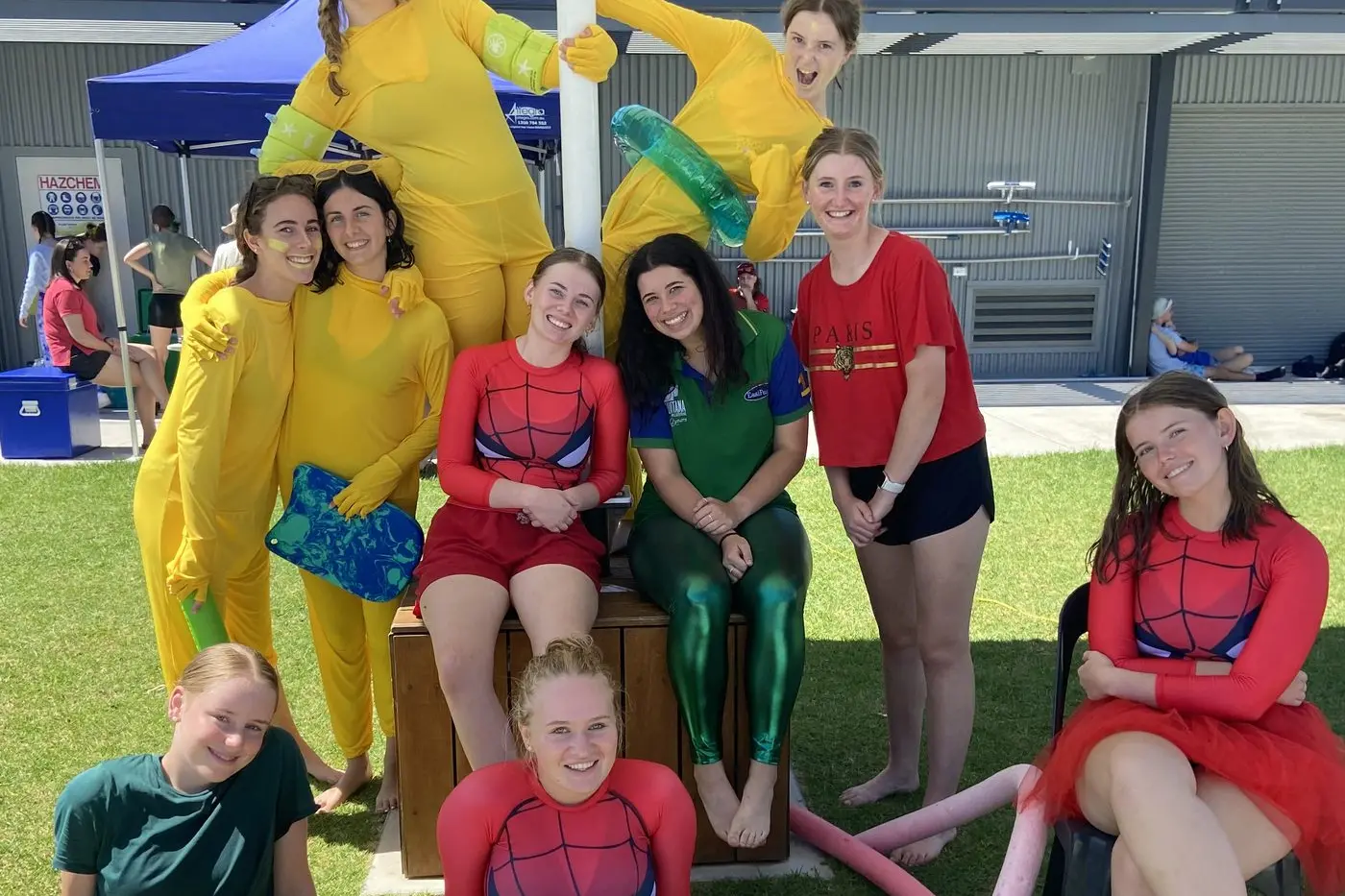 ON THE SIDELINES: Cheering on their respective houses were (from left) Kalika Miliankos-King, Hannah Lockhart, Amy Griffiths, Sienna Box-Corsini, Sarah Webb, Zoe Baguley, Alice Grant, Millie Meggs, Cori Steensen and Mae Jayet. PHOTOS: Kev McGennan