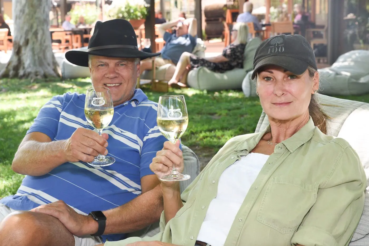 THE SWEET LIFE: Bill Wileman and Charlie Koning travelled from Newcastle to taste wines at Brown Brothers in Milawa earlier this week. PHOTO: Kurt Hickling