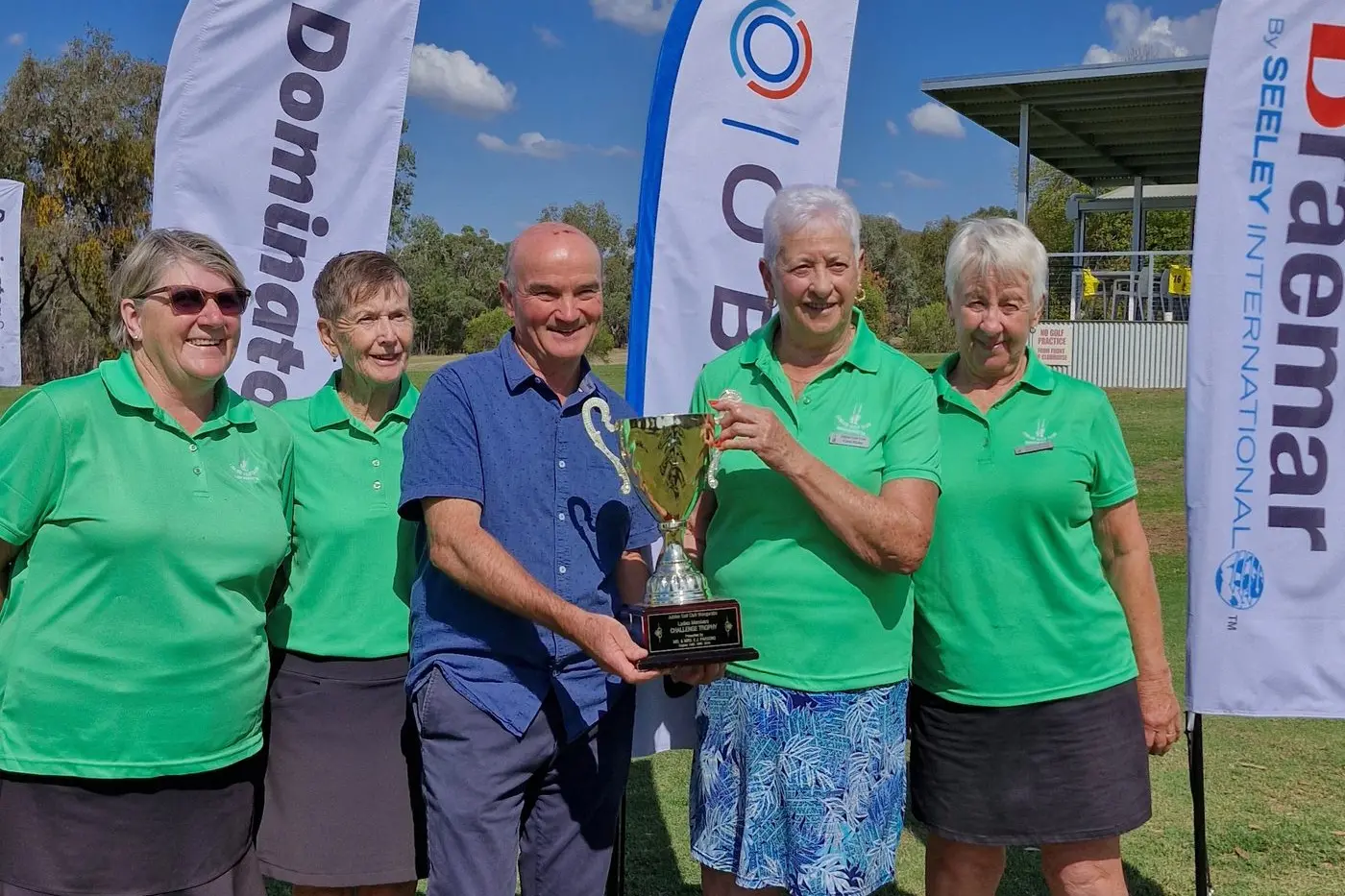 CHAMPIONS: Jubilee Golf Club ladies Di Murphy, Marilyn Pane,  Mary Jones and Josie Fitzsimons accepting the Parsons Bowl from Rob Parsons, the grandson of Ted Parsons who initiated the competition.